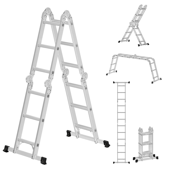 SONGMICS Leiter, Mehrzweckleiter, Trittleiter, Aluleiter, Haushaltsleiter, 4 x 3 Stufen, bis 150 kg,