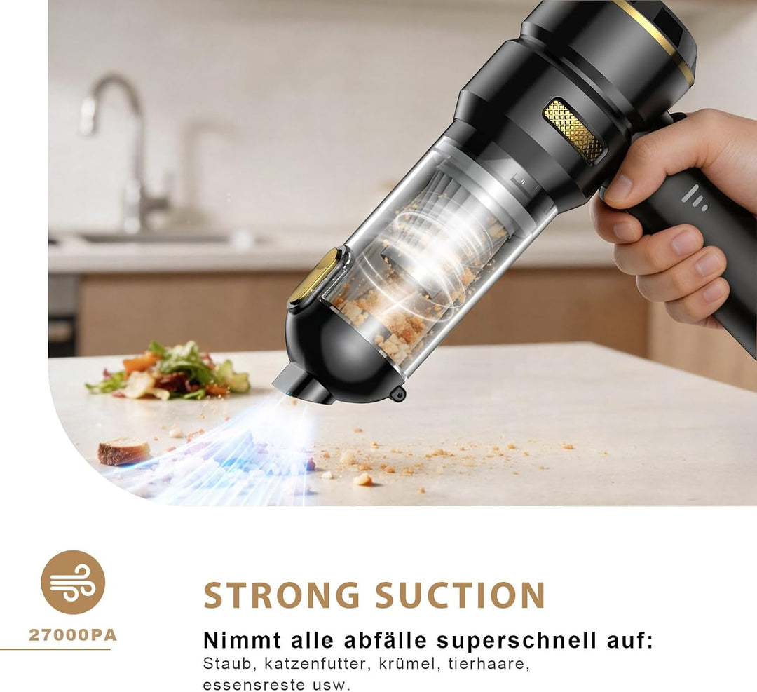 KITBEZN Handstaubsauger, 27KPA Handstaubsauger Akku Kabellos, 135W Autostaubsauger Stark, 4-in-1 Min