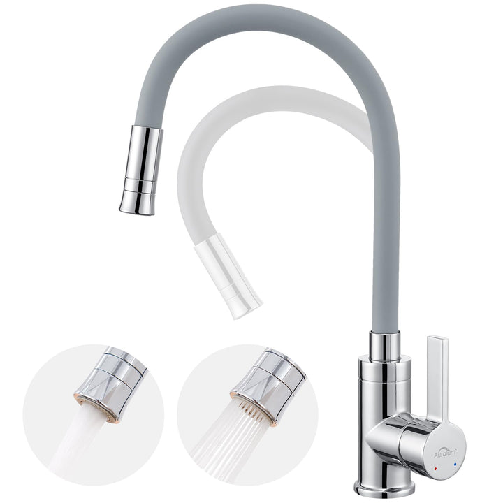 Auralum Flexibler Wasserhahn Küche, Küchenarmatur mit Zwei Wasserstrahlarten, Hochdruck Spültischarm