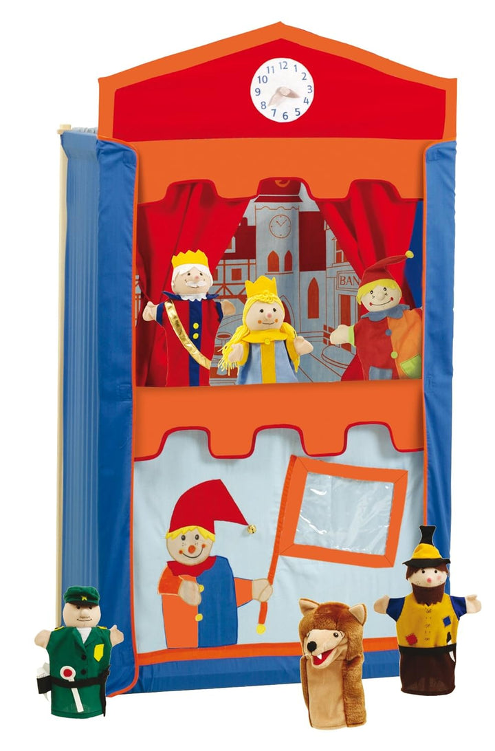 roba Kasperletheater, Puppentheater inkl. 6 Handpuppen, Kaspertheater aus Massivholz, freistehend mi