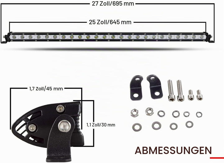SKYWORLD LED Arbeitsscheinwerfer, 25 zoll 63.5 cm 120W Spot Flood Combo Einreihig LED balken LED Off