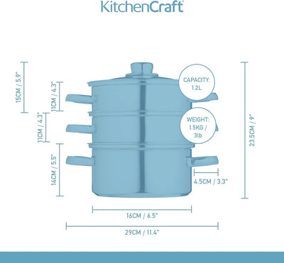 KitchenCraft Multifunktioneller Kochtopf Set, Dampfgarer/Suppentopf mit 3 Töpfen und Deckel, Indukti