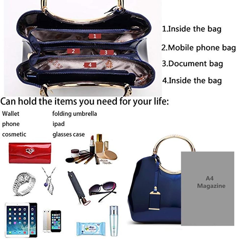 Damen Handtaschen, Damen Top Griff Taschen, Lackleder stilvolle Tote Schultertasche Handtasche für d