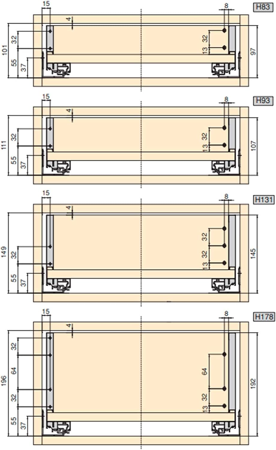 Emuca - Schubladen-Kit für Küche und Bad, H. 178 mm, T. 350 mm, 40 Kg, sanftes Schliessen, Panels ni