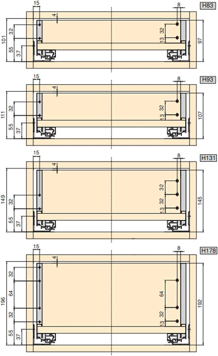 Emuca - Schubladen-Kit für Küche und Bad, H. 178 mm, T. 350 mm, 40 Kg, sanftes Schliessen, Panels ni