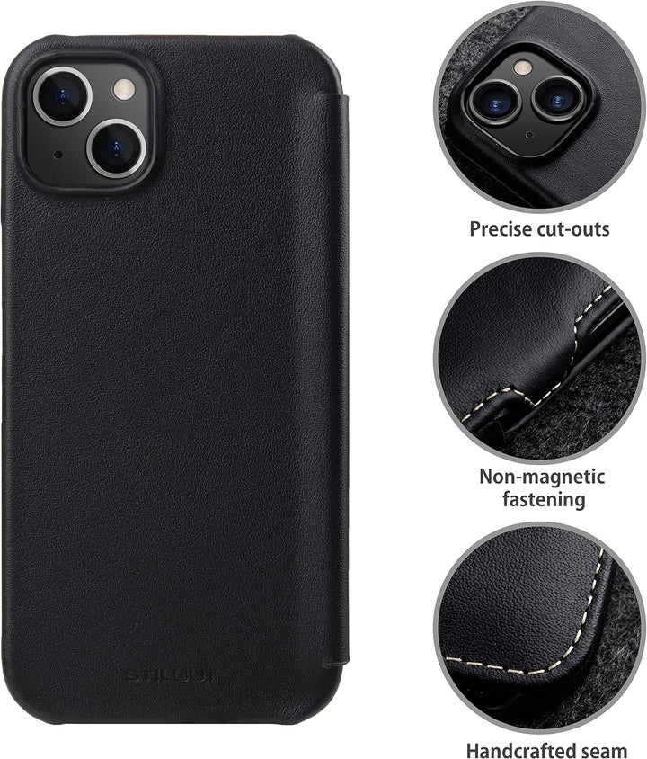 STILGUT Book Case kompatibel mit iPhone 14 Plus (6.7") Hülle aus Leder mit Clip-Verschluss, Klapphül