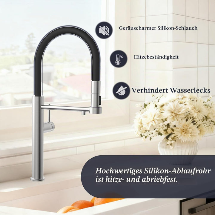 Tohlar 3 Wege Wasserhahn Küche, 360°Drehbar Küchenarmatur, 3 in 1 Mischbatterie für Wasserfilter, Ei