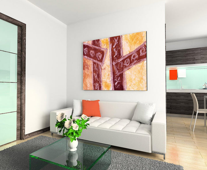 Paul Sinus Art 120x80cm Leinwandbild Leinwanddruck Kunstdruck Wandbild gelb rot braun Musterung