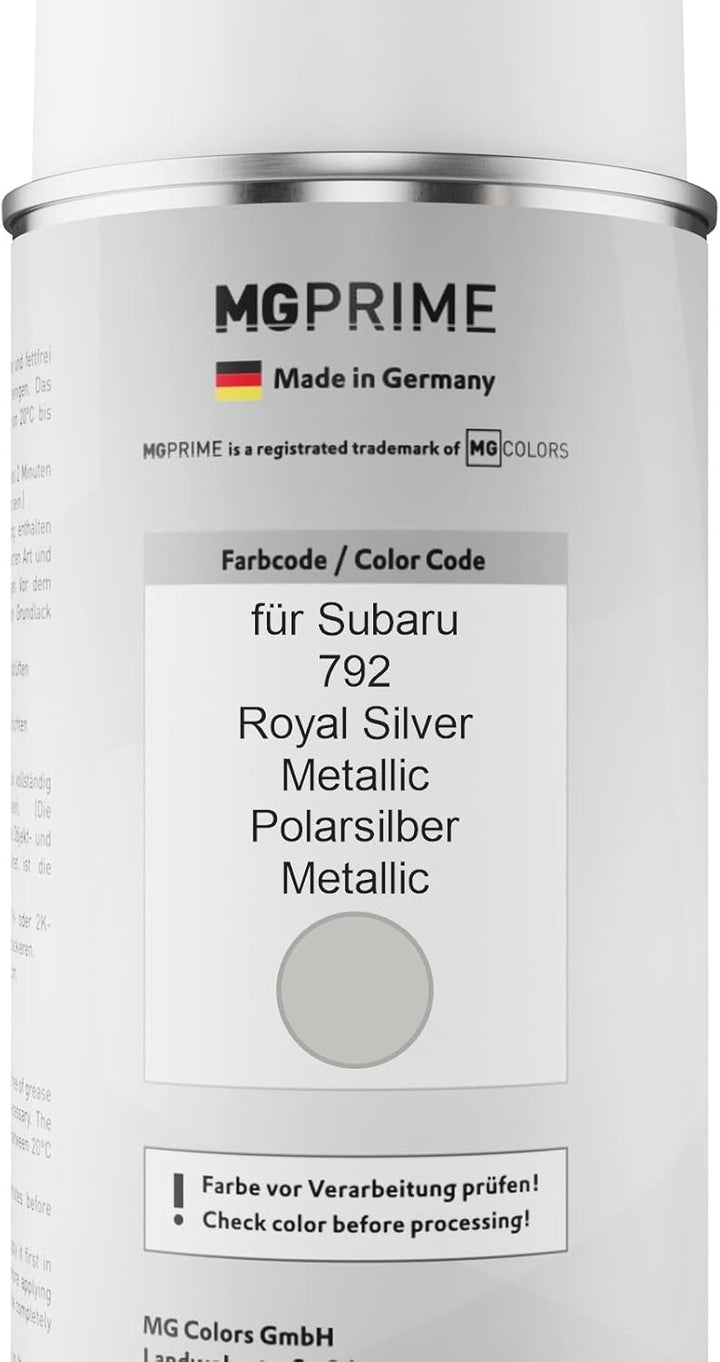 MG PRIME Autolack Sprühdosen Set für Subaru 792 Royal Silver Metallic/Polarsilber Metallic Basislack