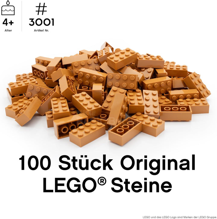 Lego Steine Classic, Medium Nougat (Braun/Beige), 2x4 Bausteine, 100 Stück - Einzelteile Starterset