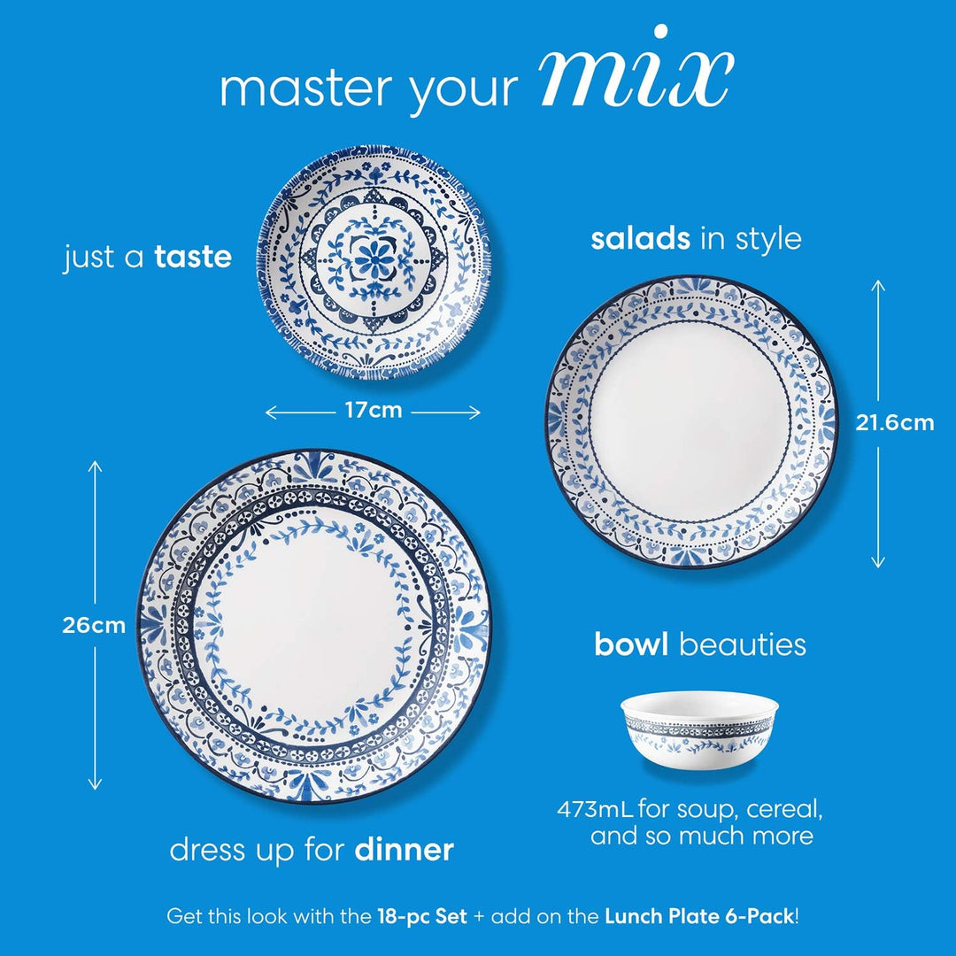 Corelle 6-Piece Splitterfest Geschirr-Set, Glas, Portofino Medium Portofino, Medium Portofino