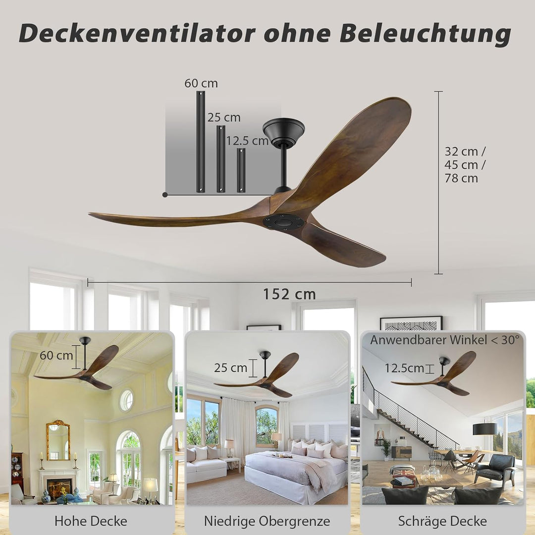 52 Zoll Retro Holz Deckenventilatoren, 6-Gang leiser Deckenventilator mit Inverter Fernbedienung, In