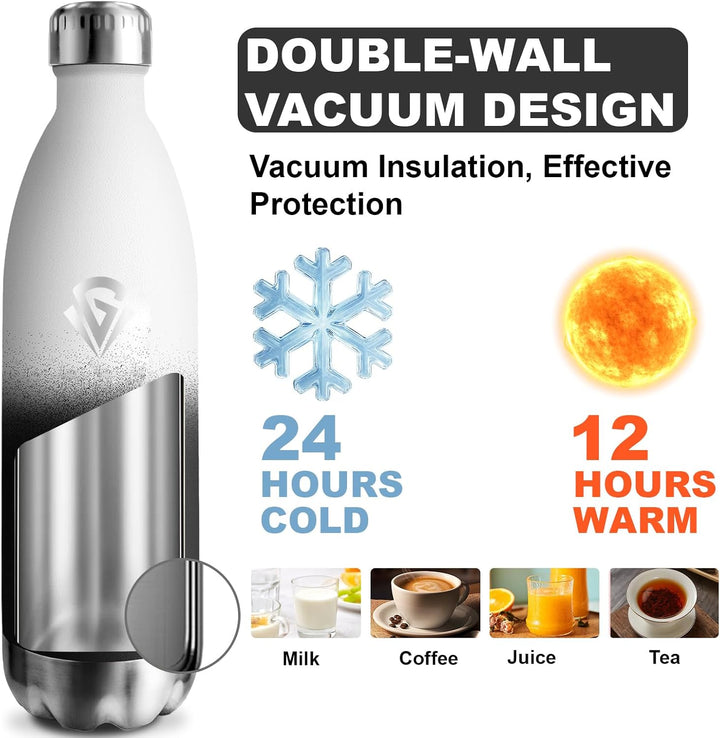 Trinkflasche 1l Edelstahl, Edelstahl Trinkflasche, Leicht zu Tragen, Thermosflasche, 24h Kalt & 12h