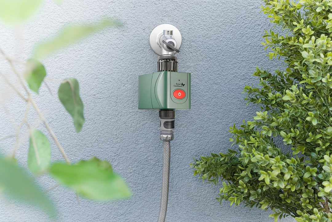 Royal Gardineer Elesion Bewässerung: 4er-Set WLAN-Bewässerungscomputer mit Ventil, App-Wetterdatenab