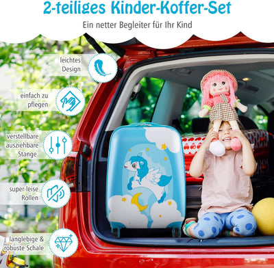 DREAMADE 2 TLG. Kinderkoffer & Rucksack, 16” +12” Kinderkofferset, Kindertrolley Kindergepäck, Handg