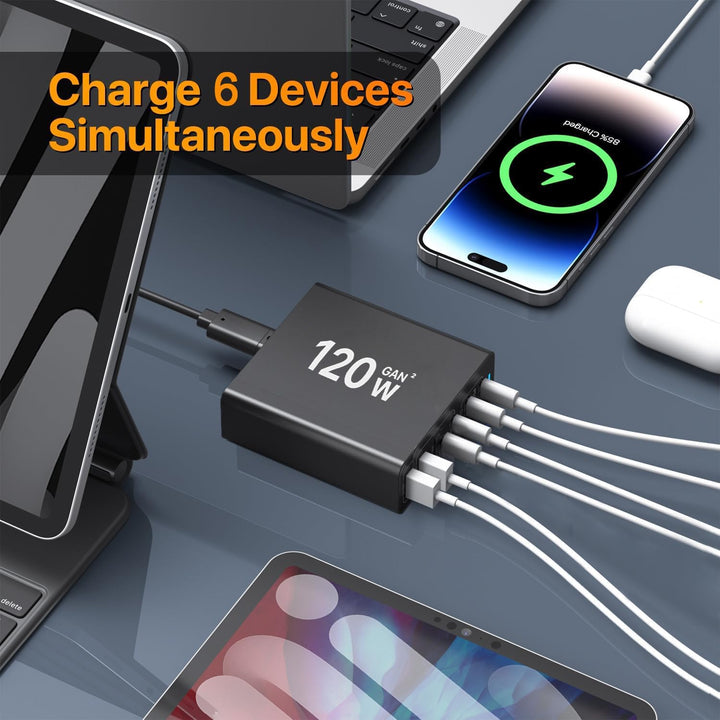 USB C Ladegerät 120W GaN，Mehrfach USB Ladegerät【4USB-C + 2USB-A】 PD Ladegerät, 6-Port Ladestation Ko