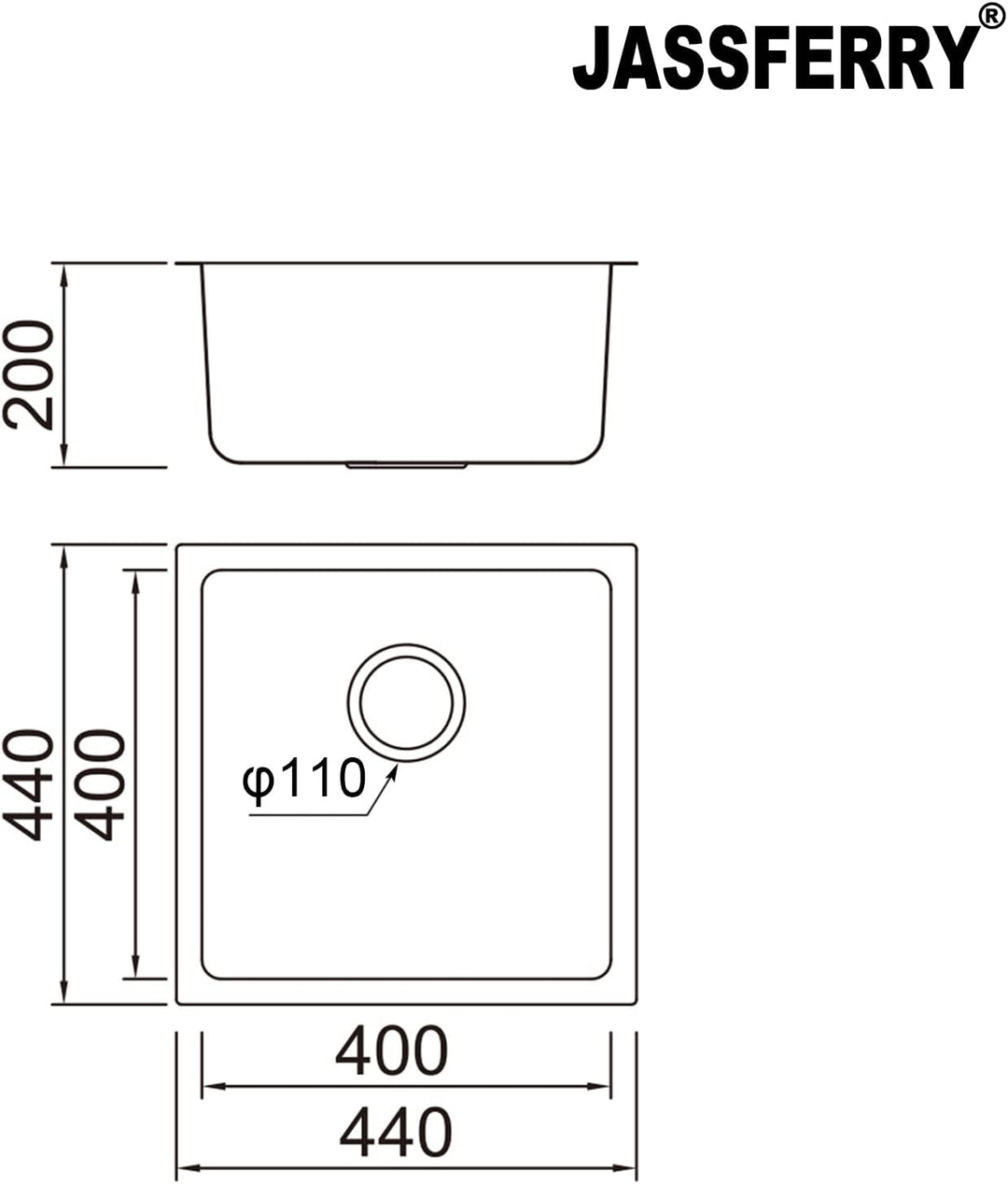 JASSFERRY Küchenspüle 1 Becken Unterbau-Küchenspüle, Unterbauspüle aus Edelstahl Abfluss Rohrsatz, A