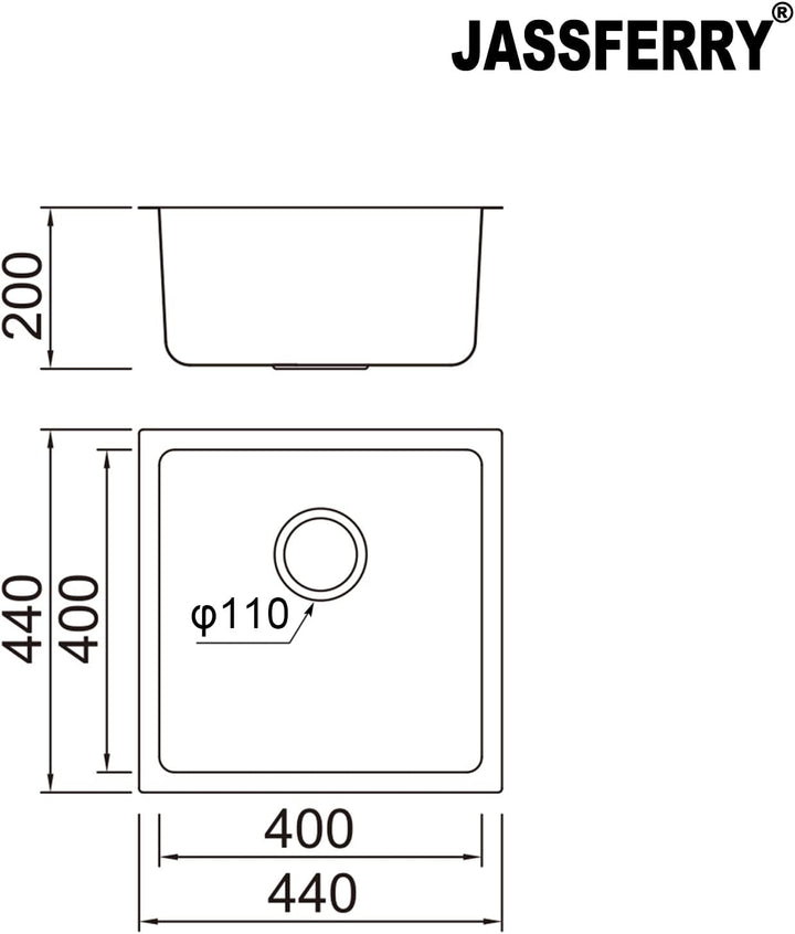 JASSFERRY Küchenspüle 1 Becken Unterbau-Küchenspüle, Unterbauspüle aus Edelstahl Abfluss Rohrsatz, A