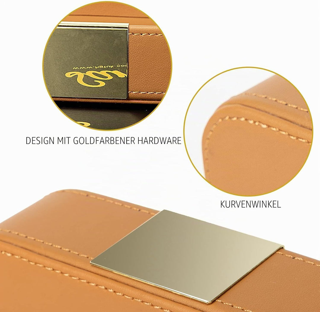 SANZIE Schreibtisch-Organizer aus Leder, Ablage für Schlüssel, Handy, Geldbörse, Münzgeld (orange),