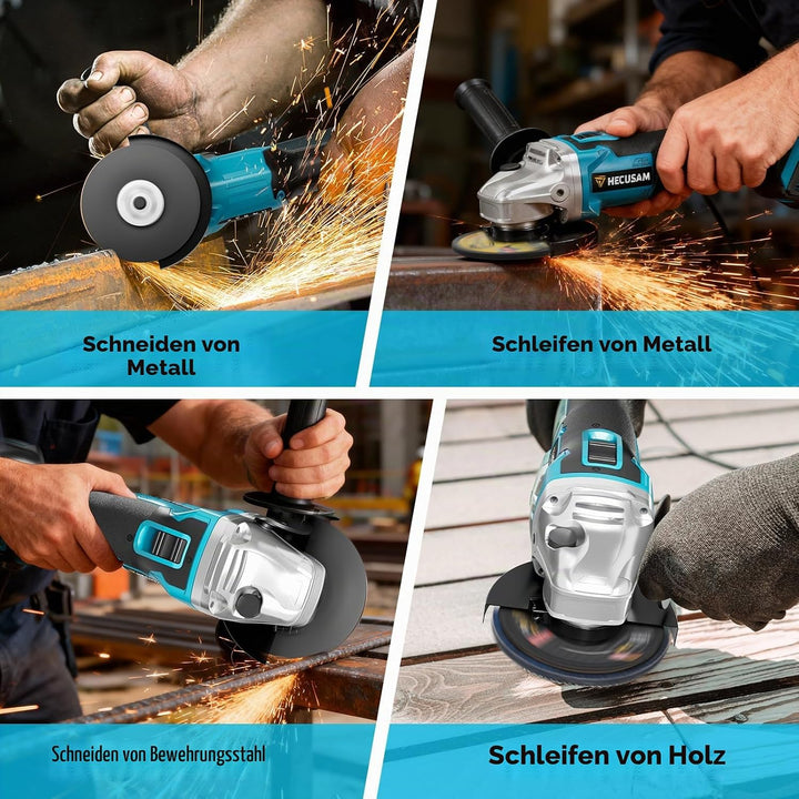 Akku Winkelschleifer 125mm, Flex Akku Winkelschleifer Set mit 2x 4.0Ah Akku, 1200W Bürstenloser Moto