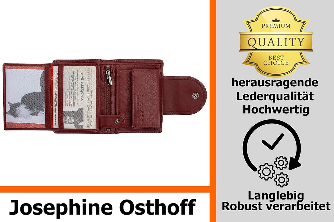 Josephine Osthoff Geldbörse Damen Wiener Schachtel, Platz für 11 Karten, Minibrieftasche mit Münzfac