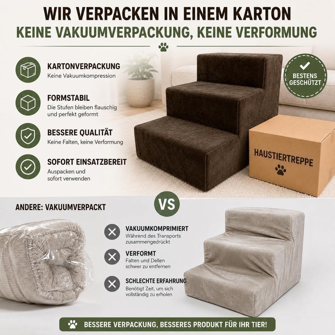 Muralo Hundetreppe 3 Stufen für Kleine Hunde, Katzen, Velvet - Gelb | Haustiertreppe 30 cm, rutschfe