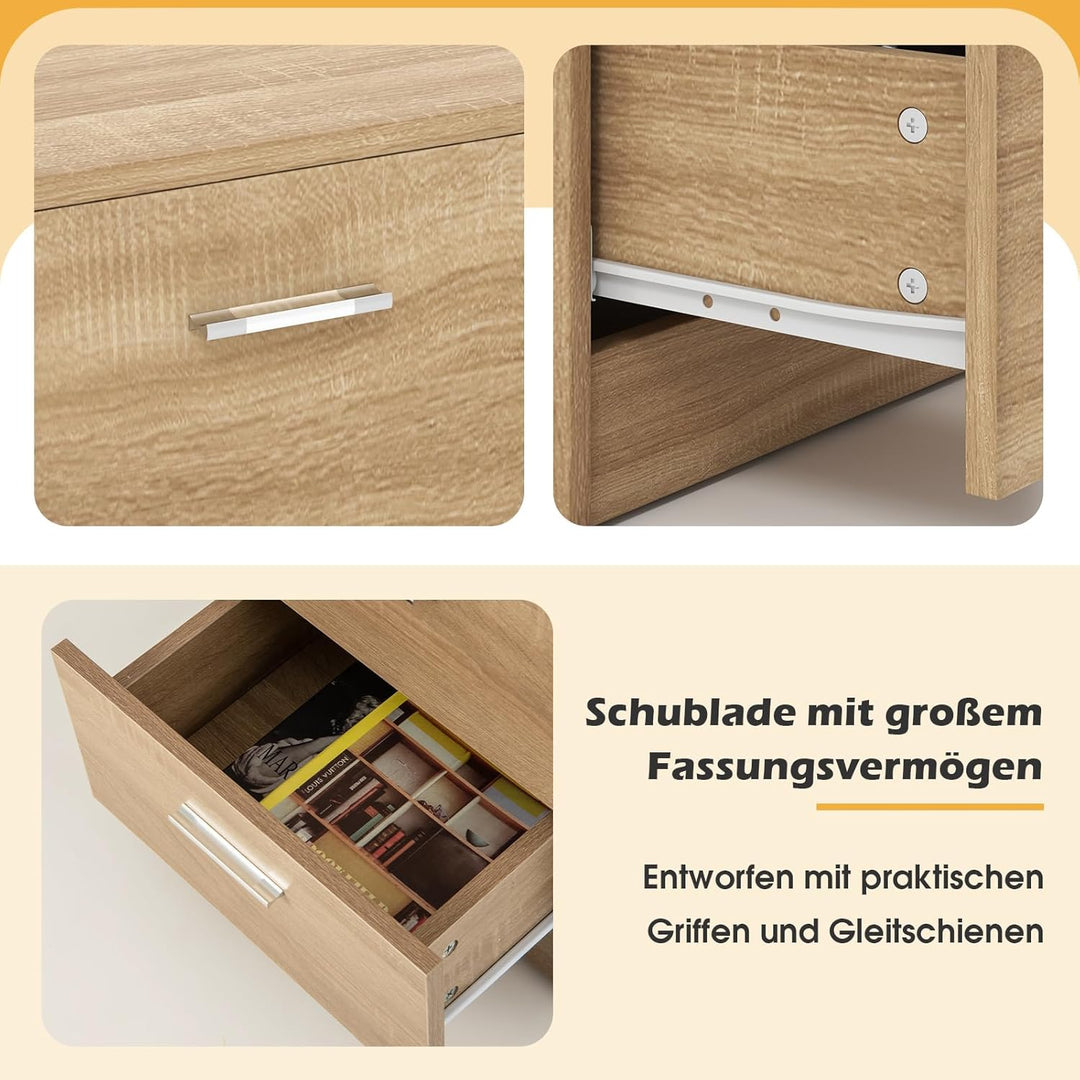 COSTWAY 2er Set Nachttisch mit 3 Schubladen, Nachtschrank für Boxspringbett, Nachtkommode, Nachtkons