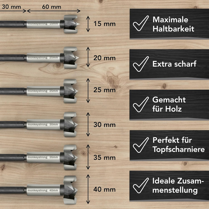 Forstnerbohrer Set [mit Tiefenstopp &amp; extra scharf] - 13 tlg. Holzbohrer Set in beliebtesten Grössen