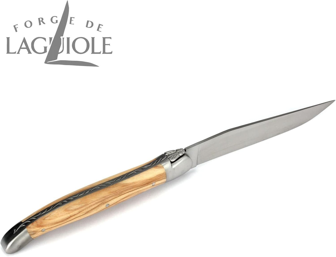 Forge de Laguiole - Steakmesser und Gabel je 1x im Set - Griff Olivenholz - Besteck Frankreich - Sta