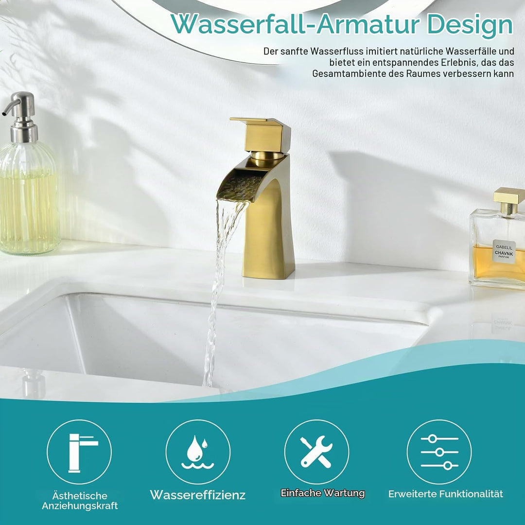 Waschtischarmaturen, Wasserfall-Armaturen für Waschbecken, quadratisch, modern, Garderobenarmatur, E
