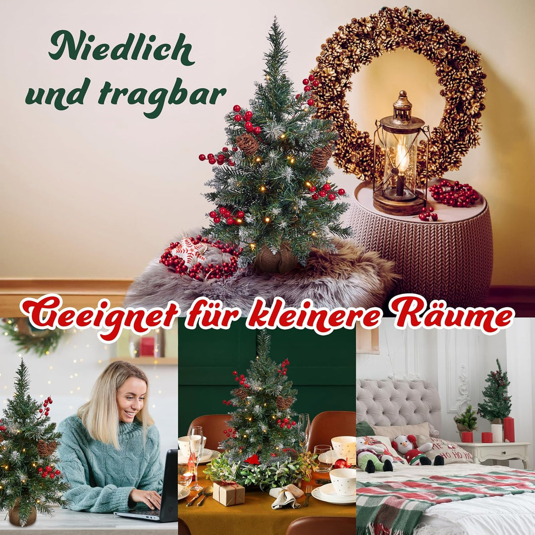 Get Trend Künstlicher Weihnachtsbaum mit Beleuchtung, 50cm Tannenbaum mit Schnee, Weihnachtsdeko Tis