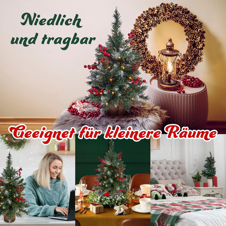 Get Trend Künstlicher Weihnachtsbaum mit Beleuchtung, 50cm Tannenbaum mit Schnee, Weihnachtsdeko Tis