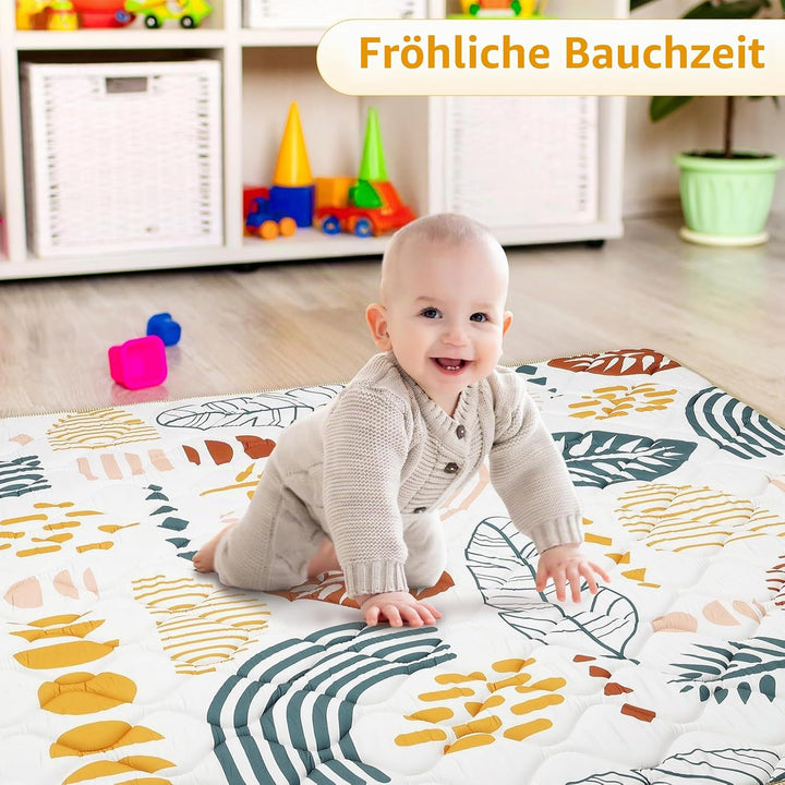 Spielmatte Baby 127×127cm mit Rutschfest, Extra Dicke 2cm Weiche Krabbelmatte Baby, Faltbar Krabbeld