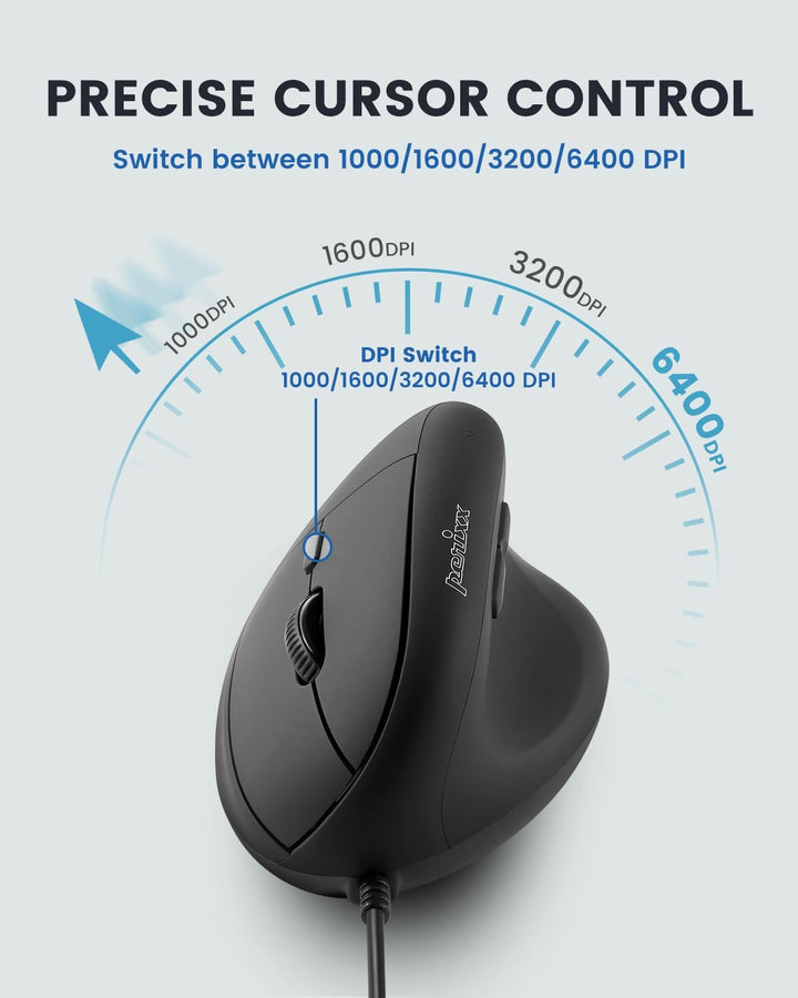 Perixx PERIMICE-508 Programmierbare Ergonomische Maus -Vertikal - Schnurgebunden - 1000/1600 dpi - I