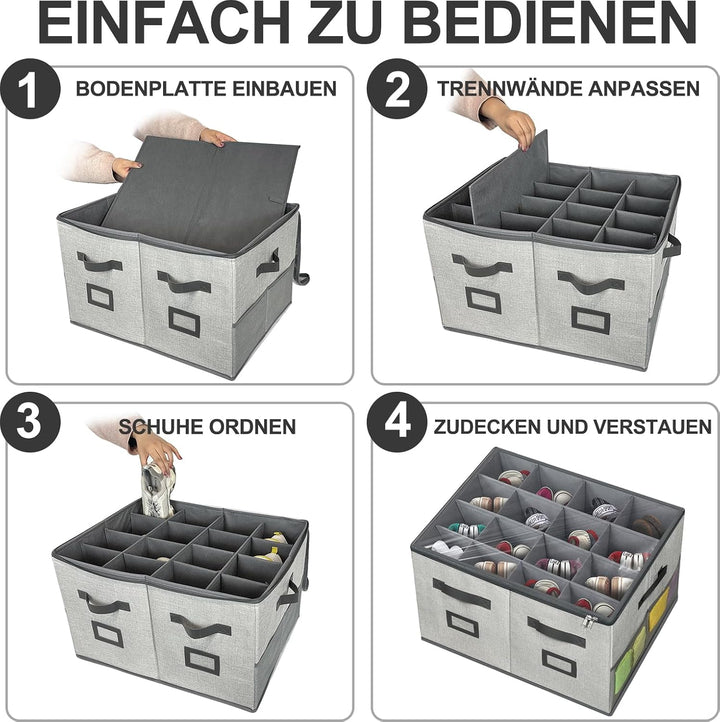 VERONLY Schuhaufbewahrung mit Deckel Griffen, Schuhorganizer mit 16 Fächern Faltbar Schuhschrank mit