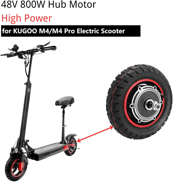 Elektroroller Nabenmotor Hinterrad für KUGOO M4 M4pro, 48V 800W 10 Zoll E-Scooter Hinterrad Antriebs