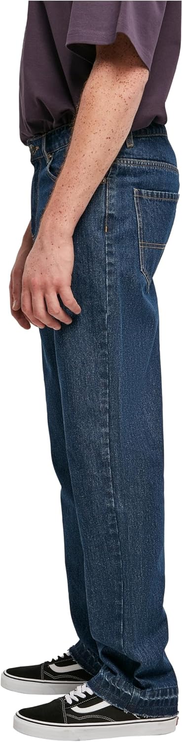 Urban Classics Herren Open Edge Loose Fit Jeans Hose, Mid Indigo Washed