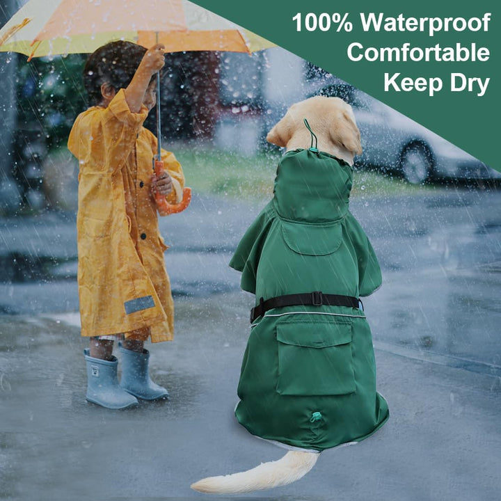 Reflektierender Hunde-Regenmantel, wasserdicht, verstellbar, Hundeponcho mit Kapuze, Regenmantel für