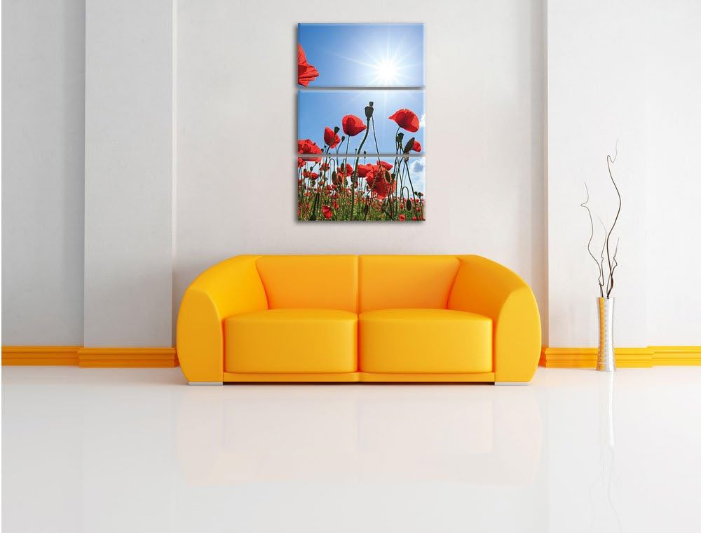 Pixxprint Mohnblumen als Leinwandbild - Grösse: 3-Teilig (120x80cm) - Wandbild - Kunstdruck - fertig