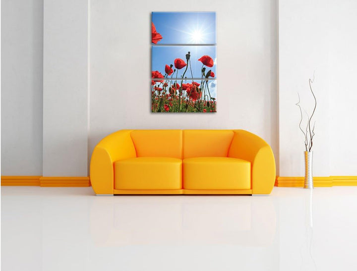 Pixxprint Mohnblumen als Leinwandbild - Grösse: 3-Teilig (120x80cm) - Wandbild - Kunstdruck - fertig