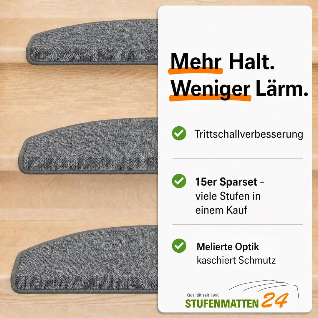 Kettelservice-Metzker Stufenmatten Treppen-Teppich Rambo 15er SparSet 17 Farben (-A-Dunkelgrau-)