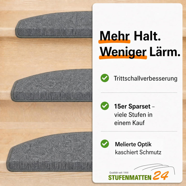 Kettelservice-Metzker Stufenmatten Treppen-Teppich Rambo 15er SparSet 17 Farben (-A-Dunkelgrau-)