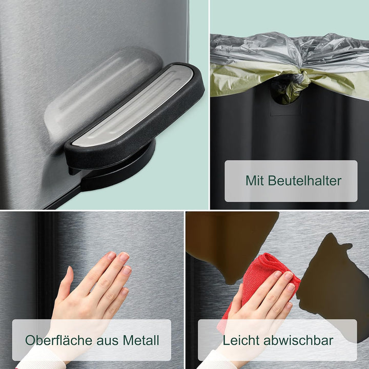 Relaxdays Kosmetikeimer, 8 L, Absenkautomatik, entnehmbarer Inneneimer, Metall, Bad Mülleimer, inkl.