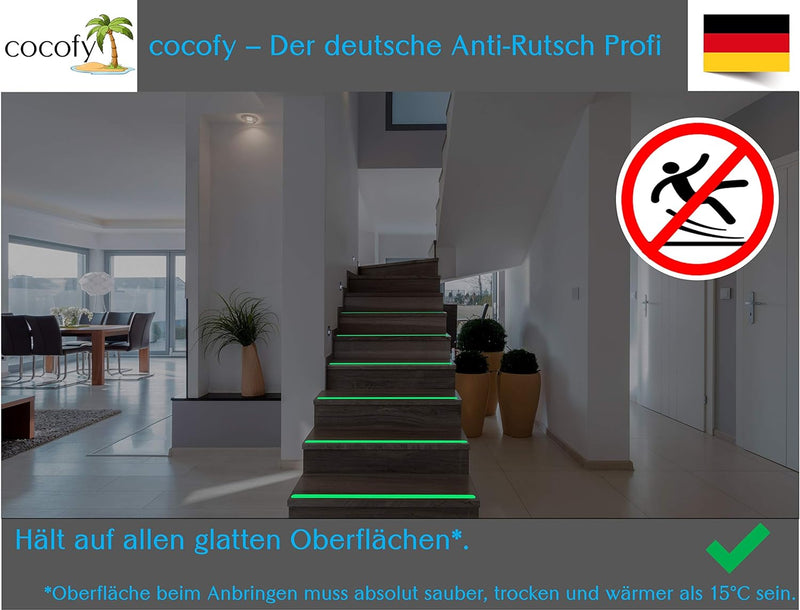 cocofy Fluoreszierende Anti Rutsch Streifen Leuchtend Aufkleber Treppe, nachleuchtendes Klebeband, X