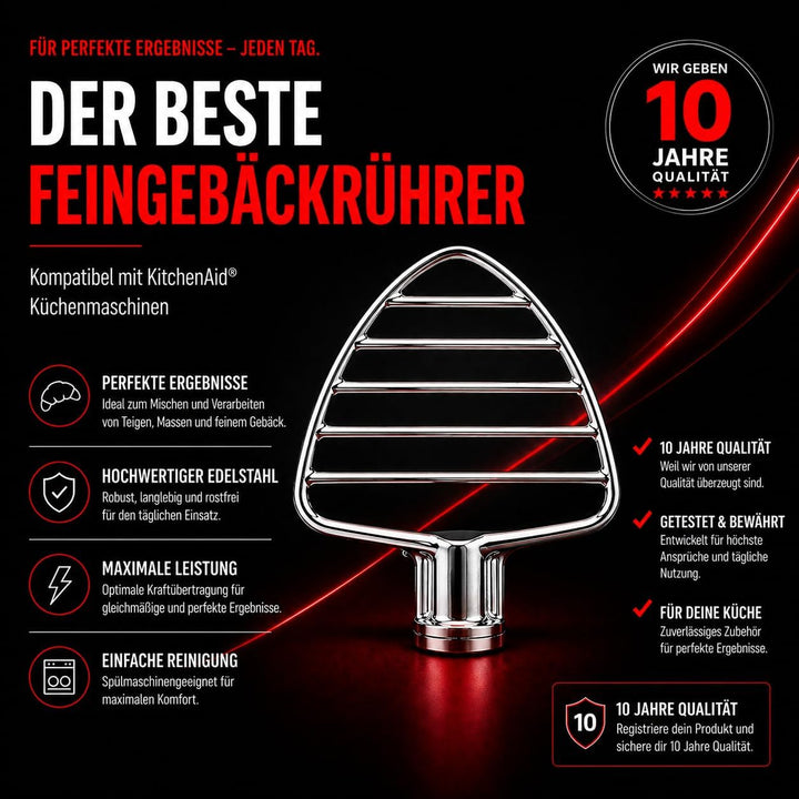 Edelstahl Feingebäck-Rührer für alle KitchenAid Küchenmaschinen mit kippbaren Motorkopf Zubehör