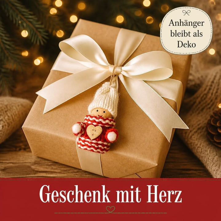 MIJOMA 12er Set Weihnachtswichtel – Handgemachter Baumschmuck aus Holz &amp; Stoff – Deko-Wichtel für Ta