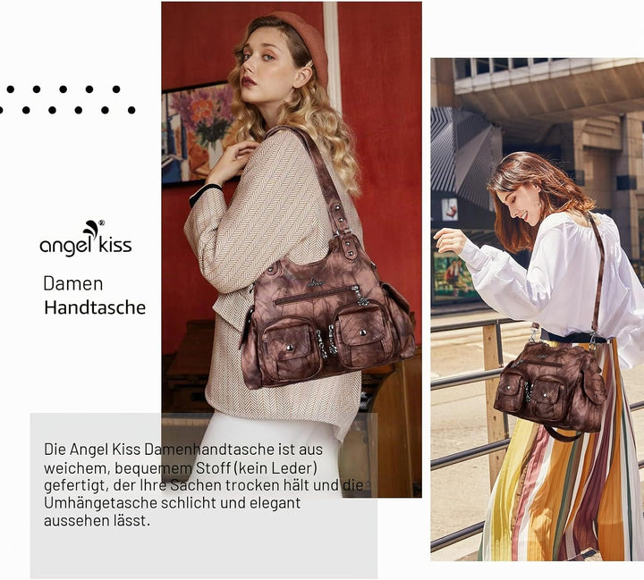 Angel Kiss Damen-Handtaschen, grosse Hobo-Tasche, weiches PU-Leder, Schultertasche für Damen Braun,