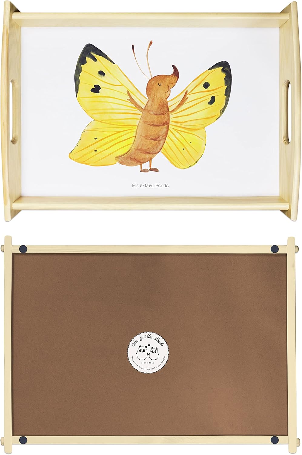 Mr. & Mrs. Panda Frühstückstablett Schmetterling Zitronenfalter - Geschenk, Gute Laune, Motivierend,