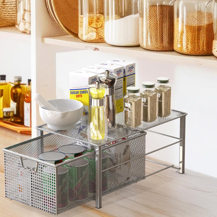 DecoBros Mesh Cabinet Basket Organizer, silber (gross 10.6 x 16 x 7.8) Large - 10 x 15.8 x 7.5, Larg