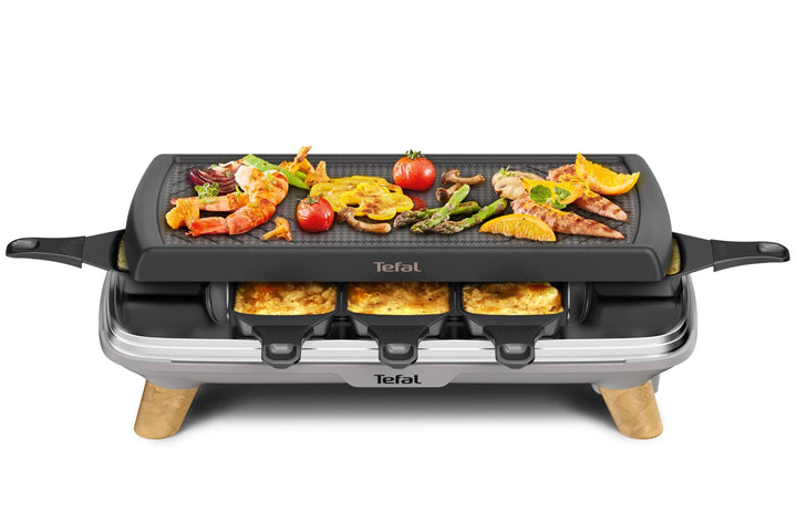 Tefal Raclette Gourmet RE610D | Raclette und Tischgrill | 8 Personen | Extra tiefe Pfännchen | Antih